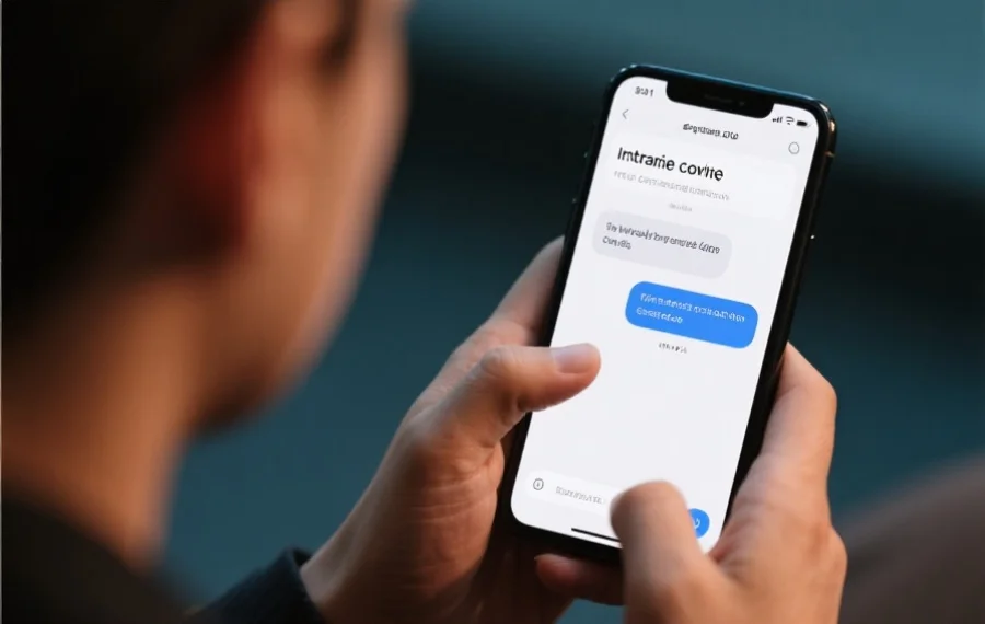 一位用户正在使用手机与在线客服聊天，屏幕显示即时对话窗口